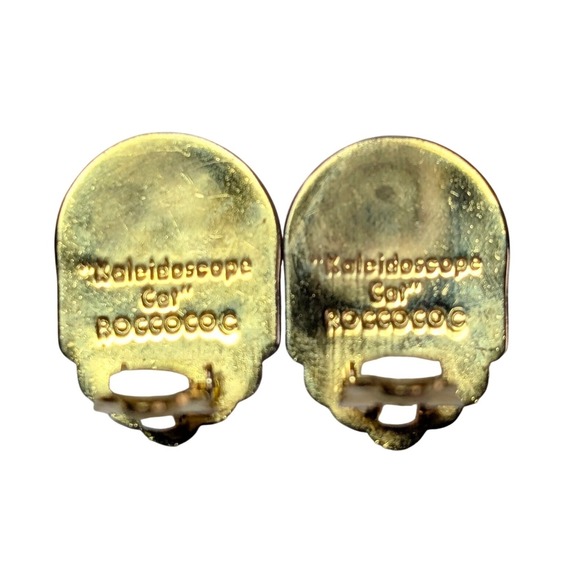 Roccoco Kaleidoscope Cat Clip On Earrings Red Enamel Cloisonne Art Deco Style - Picture 3 of 5